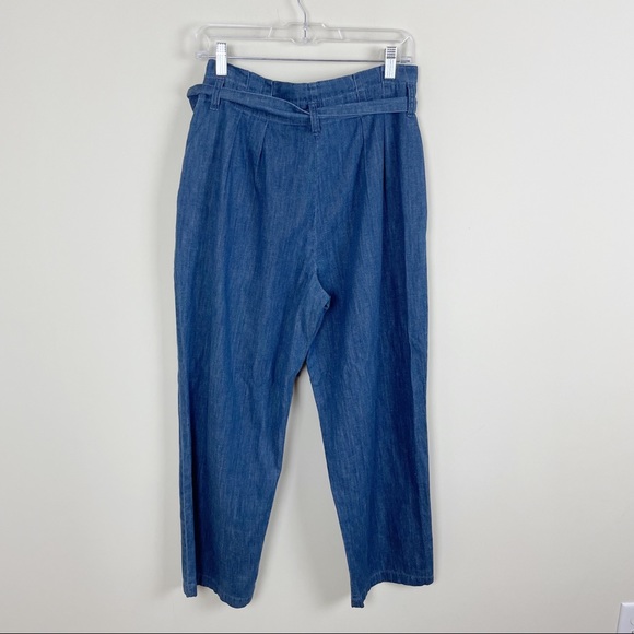 J.Crew Paper Bag Pant Blue Chambray Cropped Ankle Length Tie Waist Hemp Size 4 - Picture 11 of 13